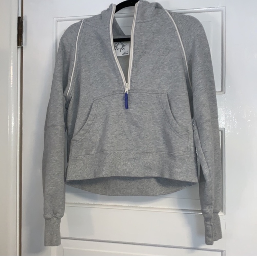 XS aerie oversized grey quarter zip crop hoodie pullover